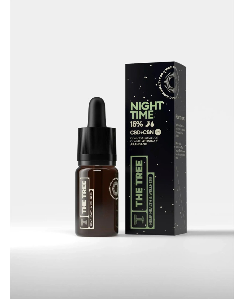 Aceite NIGHT TIME OIL 15 %:CBN + CBD para dormir. Con Pasiflora y aroma a arándanos.