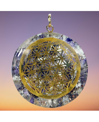 Colgante Orgonita de Amatista y Cristal de Roca con Flor de la Vida