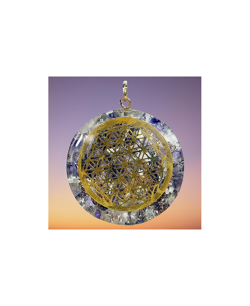 Colgante Orgonita de Amatista y Cristal de Roca con Flor de la Vida