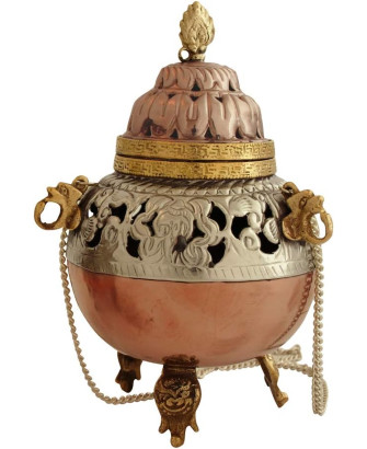 Bitto Incensario con Recipiente de Cobre - Metal Blanco SAMRA, alt: 13