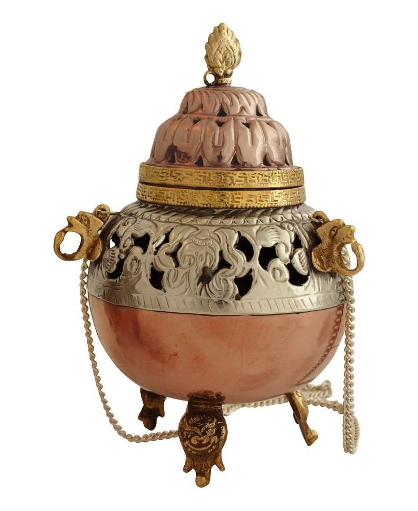 Bitto Incensario con Recipiente de Cobre - Metal Blanco SAMRA, alt: 13