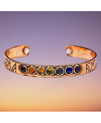 Pulsera de Cobre Magnética con 7 Minerales de los Chakras