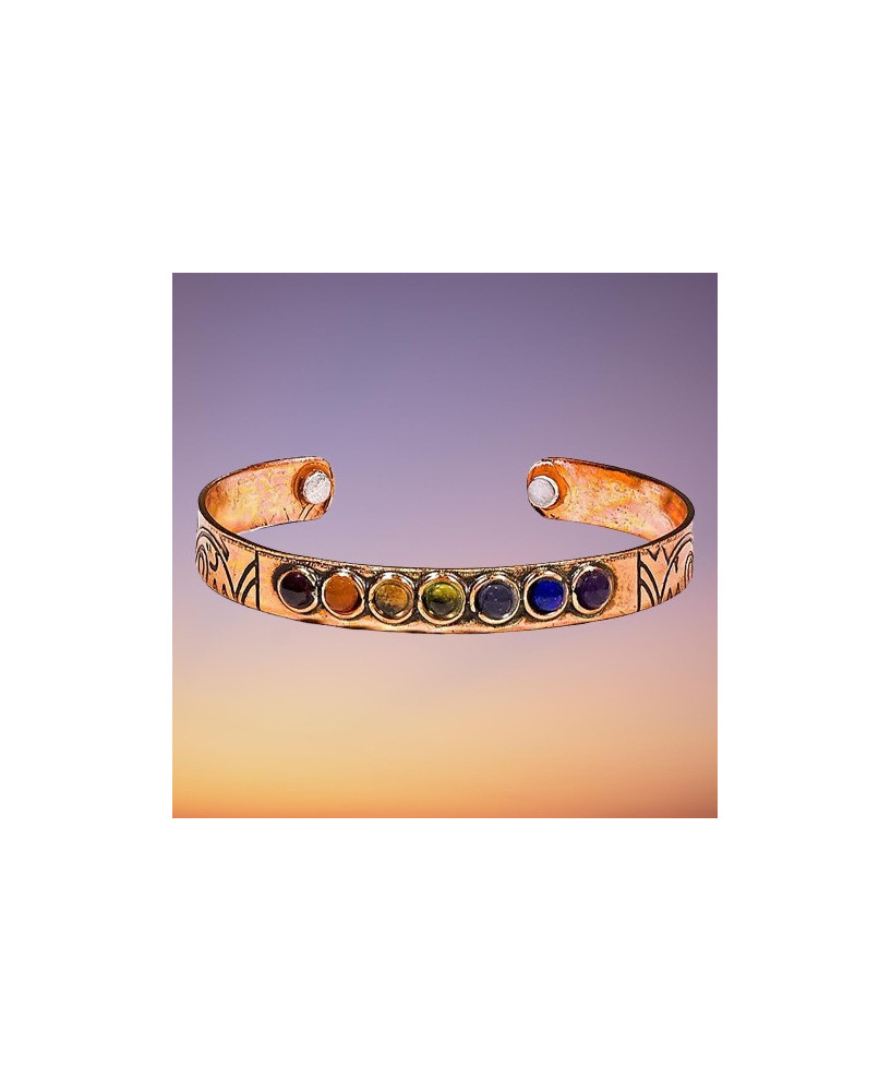 Pulsera de Cobre Magnética con 7 Minerales de los Chakras
