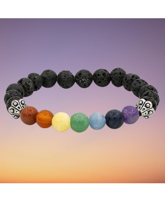 Pulsera Elástica de Piedras de lava con 7 Chakras