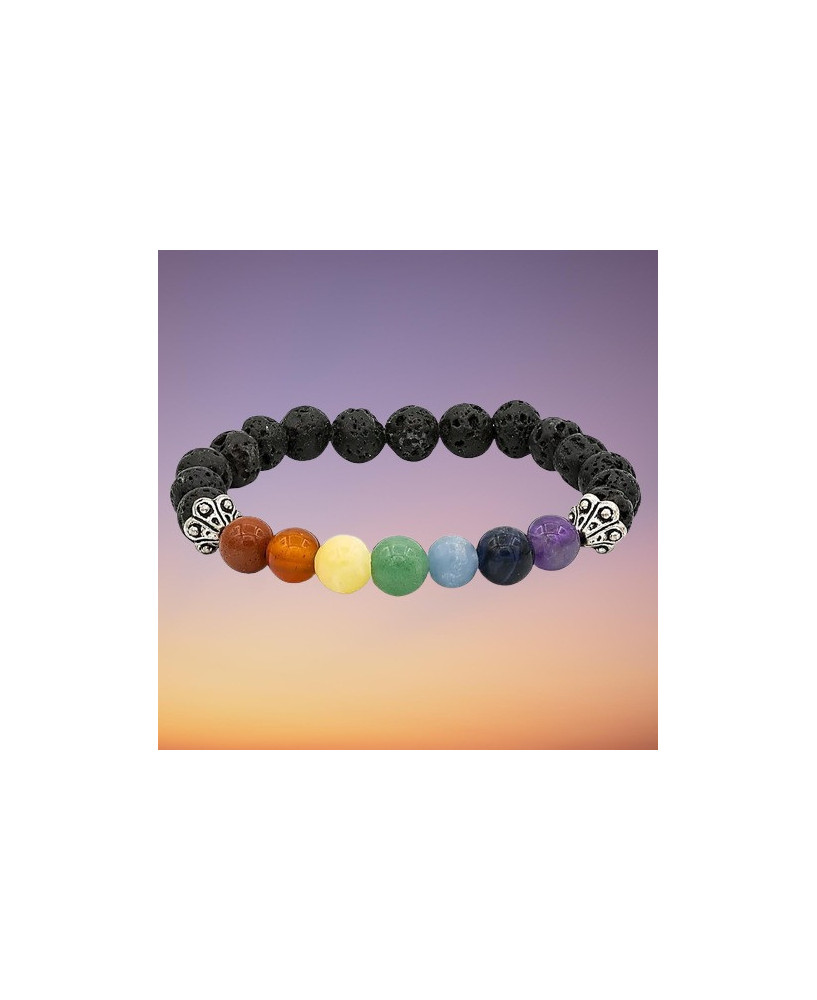 Pulsera Elástica de Piedras de lava con 7 Chakras