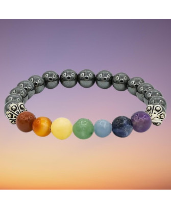 Pulsera Elástica de Hematita 7 Chakras