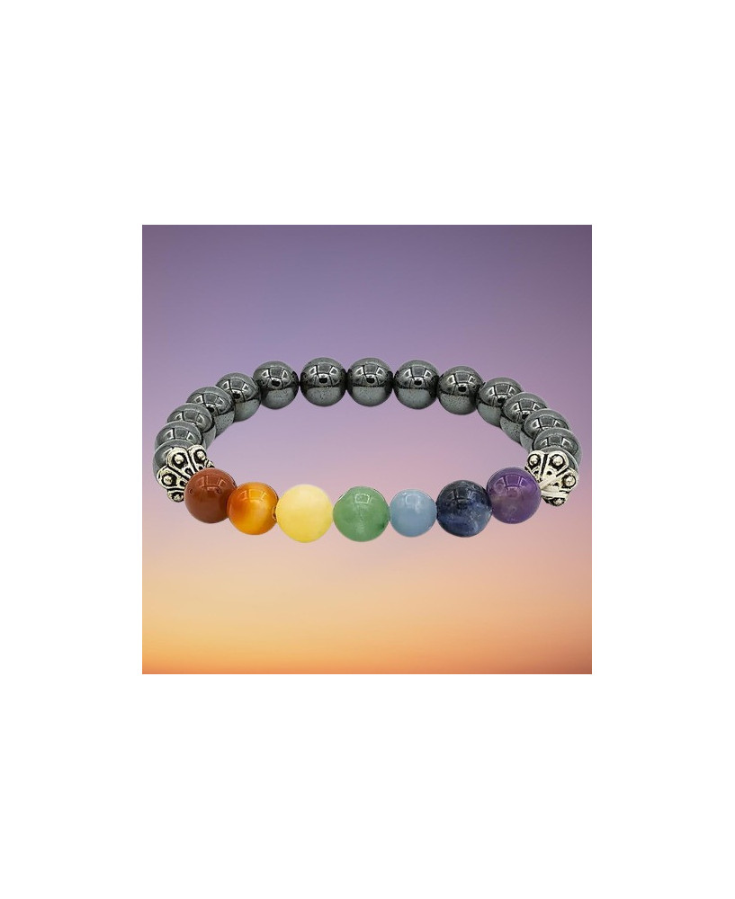 Pulsera Elástica de Hematita 7 Chakras