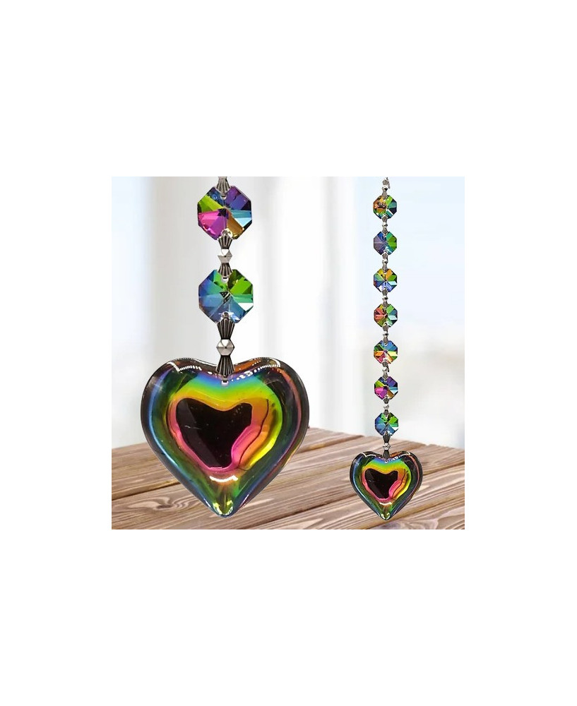 Atrapasol de Feng Shui Aurora, Corazón de Cristal de Colores