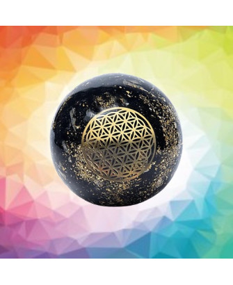 Esfera de Orgonita con Turmalina con Símbolo Flor de la Vida