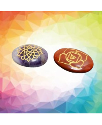 Juego de Piedras Rodadas Planas con los Símbolos de los 7 Chakras