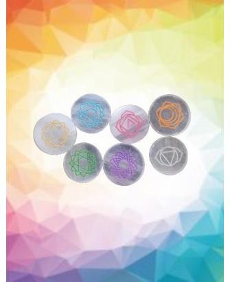 Juego de Selenita con Símbolos de los 7 Chakras