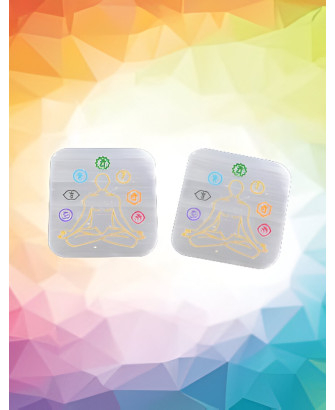 Placa de Selenita para Recarga con Símbolos de 7 Chakras
