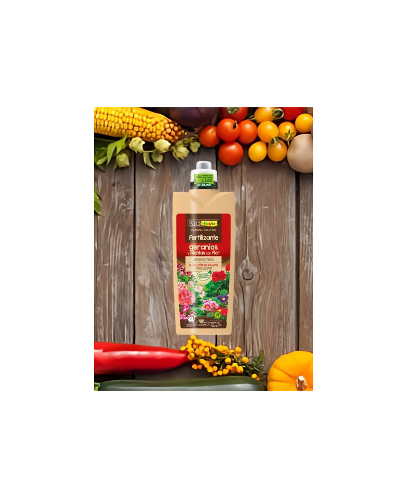 Fertilizante geranios y plantas con flor