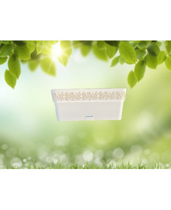 Maceta rectangular de plástico blanco patron de plantas pequeña