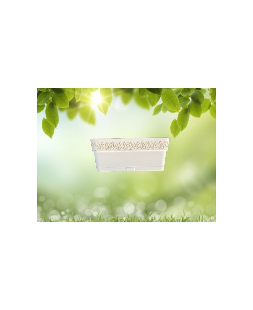 Maceta rectangular de plástico blanco patron de plantas pequeña